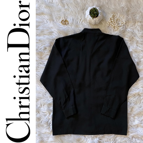 EUC Christian Dior Collection vintage Gingham button down l/s shirt black/grey - Picture 14 of 16